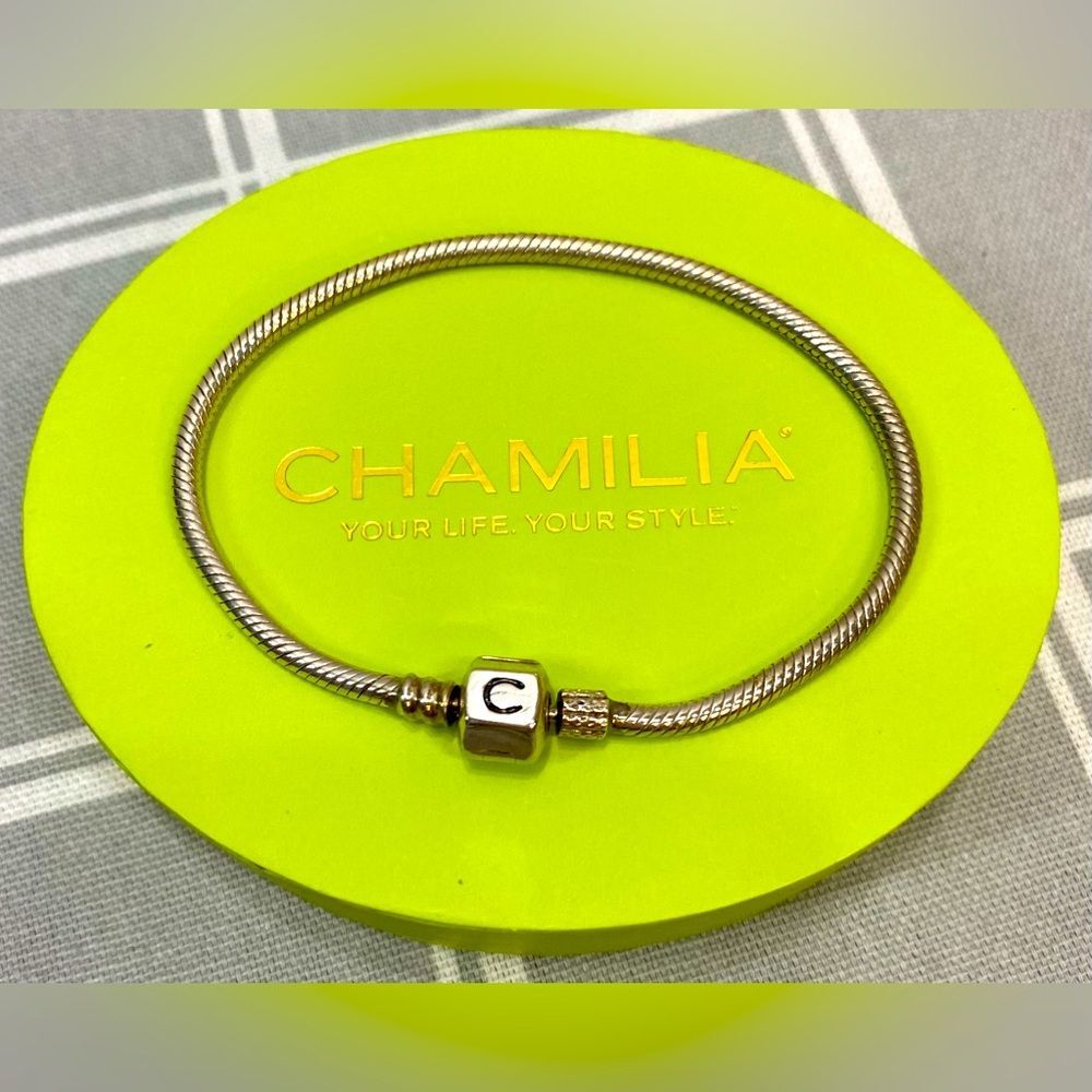 Genuine Chamilia Snap Charm Bracelet 925 Sterling Silver 7.5" Long Hexagon Snap